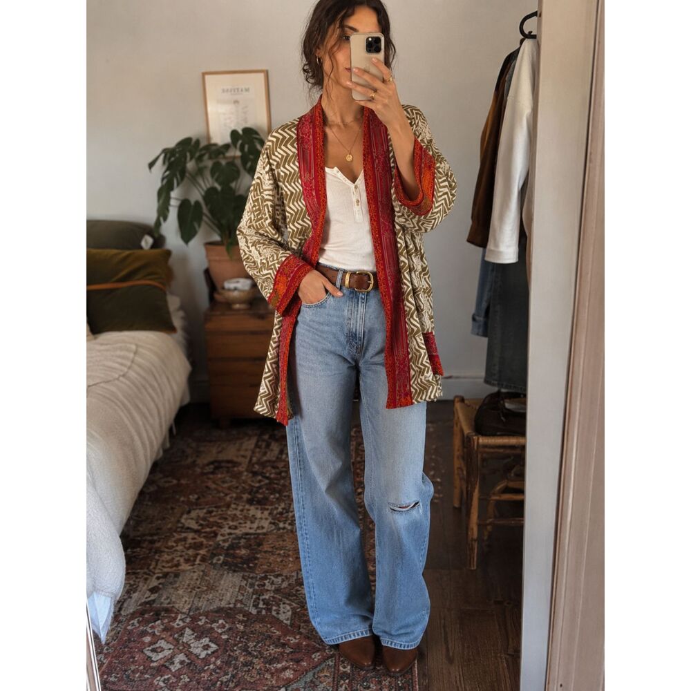 Vintage 90s Ann Tjian for Kenar Kimono Jacket Chevron Geometric S